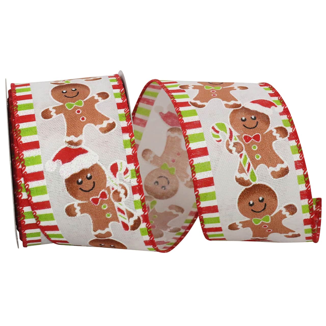JAM Paper 2.5" x 10yd. Wired Gingerbread Ticking Sparkle Ribbon